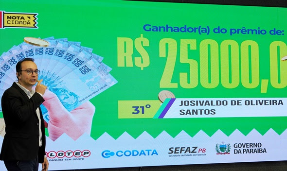 Nota Cidadã sorteia R$ 100 mil para 31 ganhadores na PB; morador de João Pessoa leva prêmio de R$ 25 mil